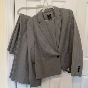 Ann Taylor 3 piece suit gray w/ white pin-striping